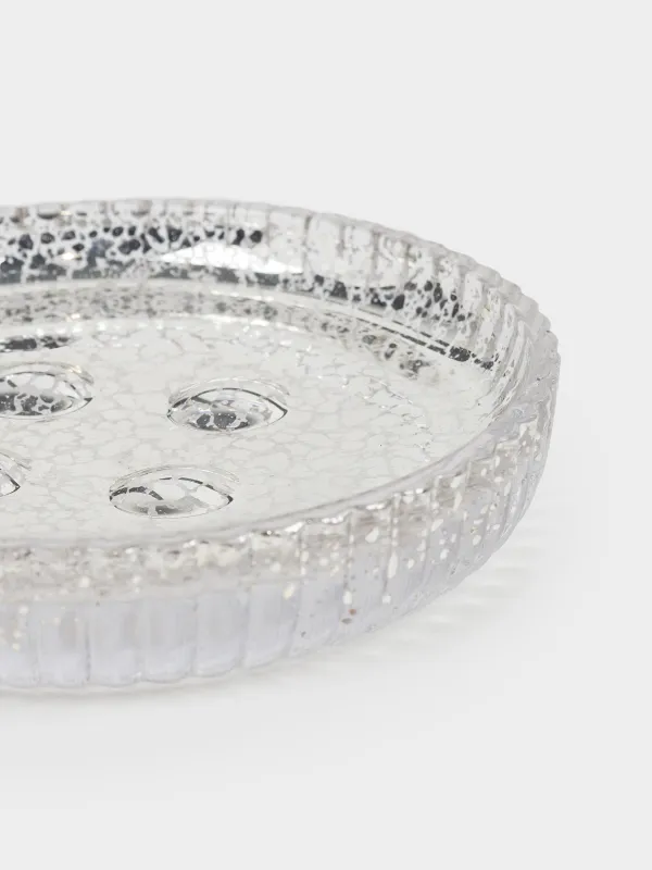 Мыльница, 11 см, стекло, круглая, золотистая, Patina rib, image-3