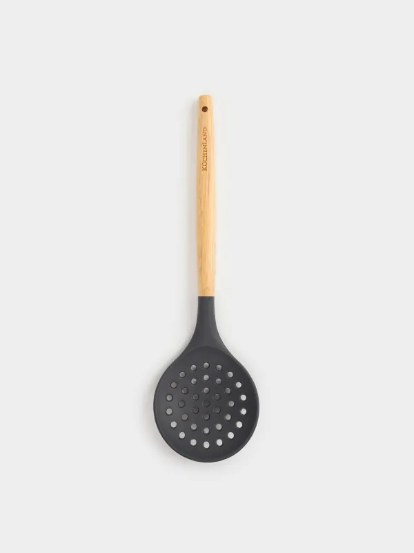 Шумовка, 32 см, силикон/дерево, серая, Weekend, image-0