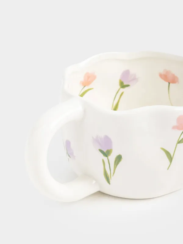 Кружка, 620 мл, керамика D, молочная, Цветы, El flora, image-3
