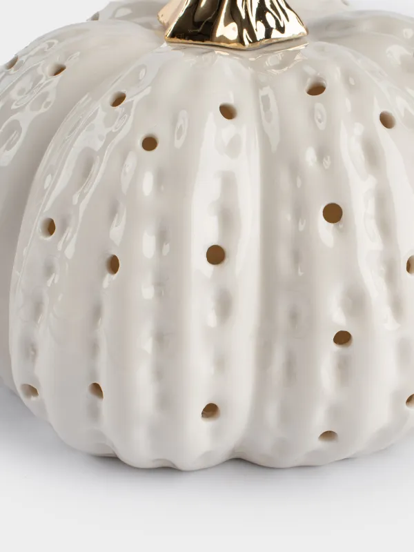 Светильник декоративный, 15 см, фарфор P, белый, Тыква, Golden glow, image-3
