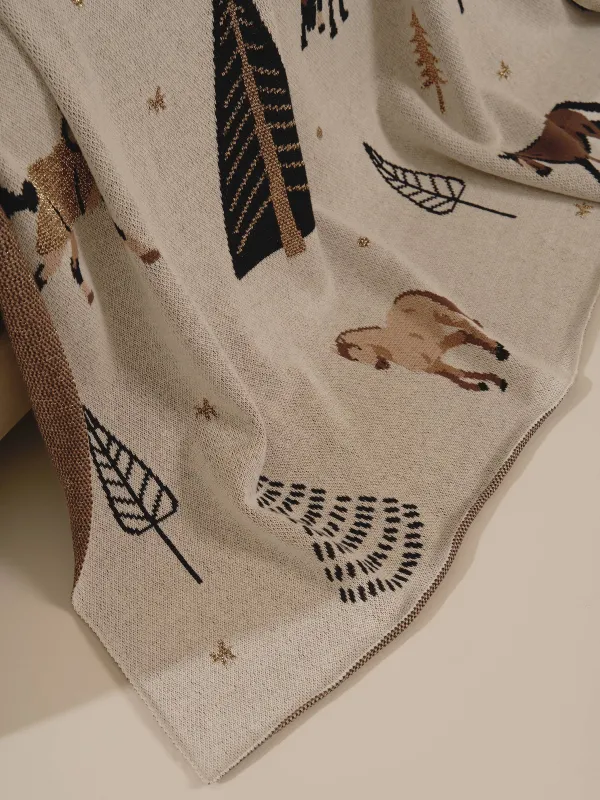 Плед, 130х170 см, хлопок/люрекс, белый, Лошади и елки, Forest horse, image-4