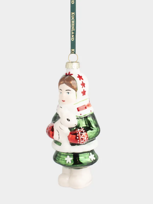 Игрушка елочная, 6х12 см, стекло, Девочка с зайчиком, Figure christmas, image-0