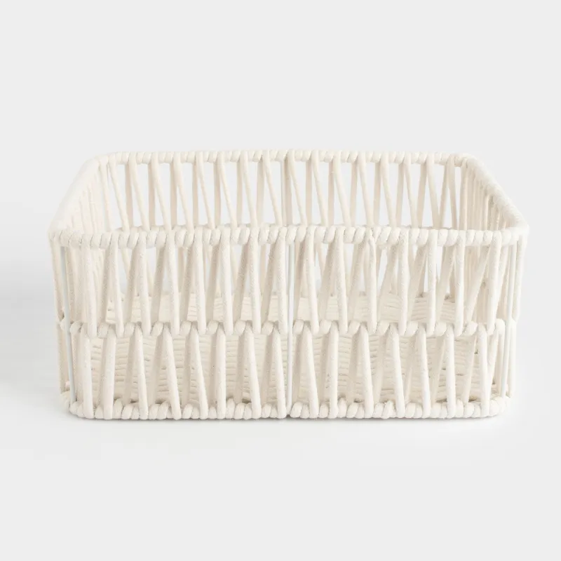 Корзина для хранения, 28х18x11 см, хлопок/металл, прямоугольная, молочная, Плетение, Cosy, image-0