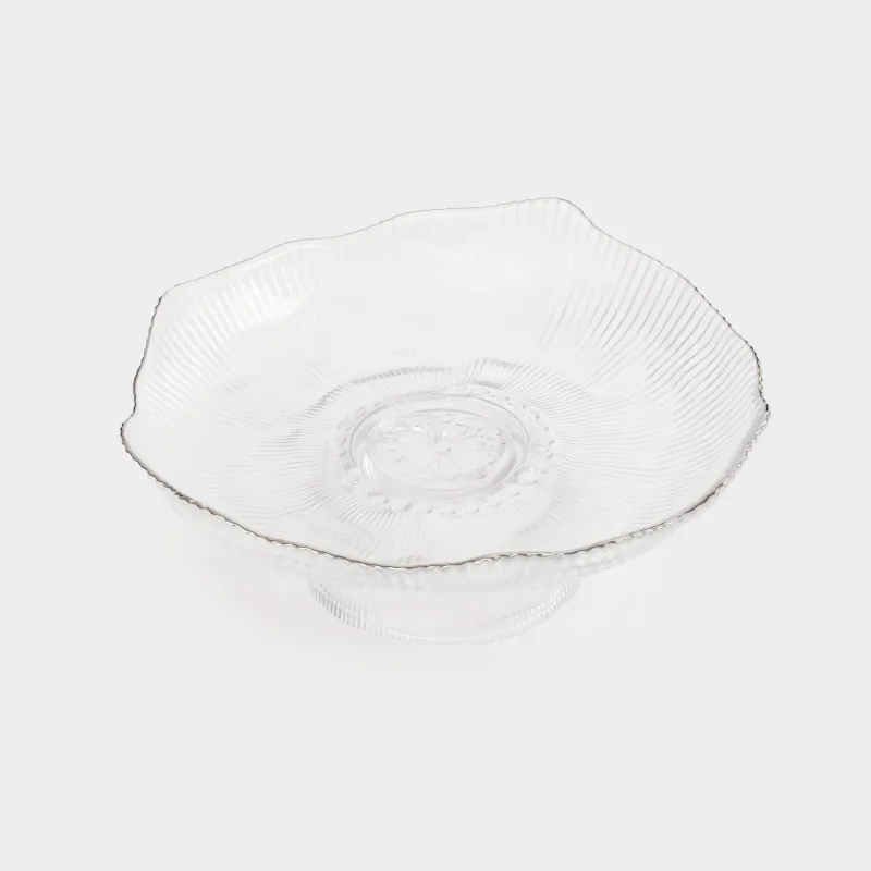 Блюдо на ножке, 23х9 см, стекло Р, с серебристым кантом, Argos silver, image-2