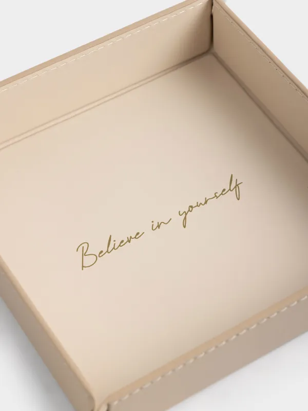 Поднос для украшений, 20х20х4 см, искусственная кожа, бежевый, Beauty print, image-3