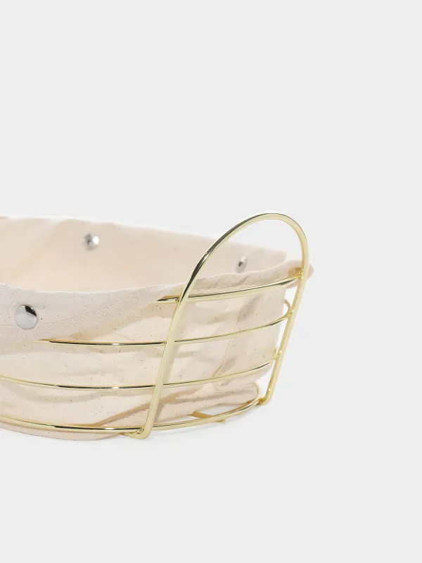 Корзина для хлеба, 27x20 см, хлопок/металл, овальная, молочная/золотистая, Twist gold, image-3