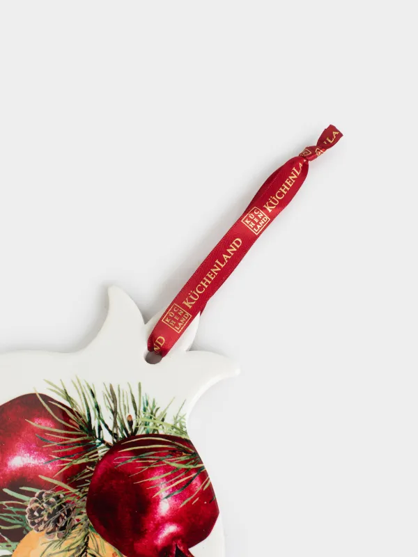 Подставка под горячее, 20x23 см, керамика/пробка, белая, Гранаты и апельсины, Christmas miracle, image-2