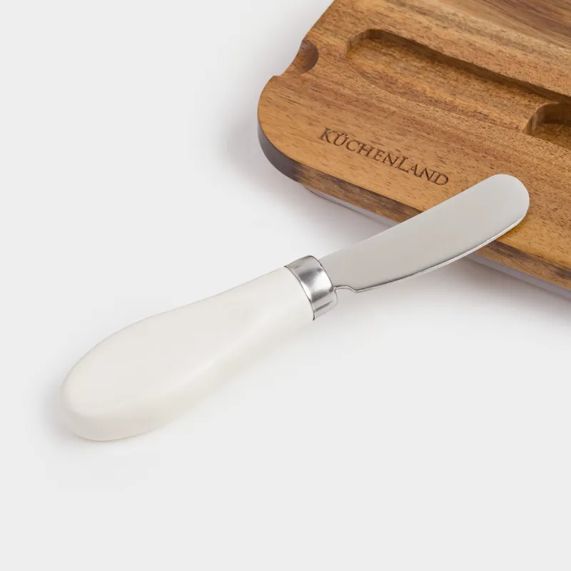 Масленка, 16 см, с ножом, керамика/дерево, прямоугольная, молочная, Course, image-4