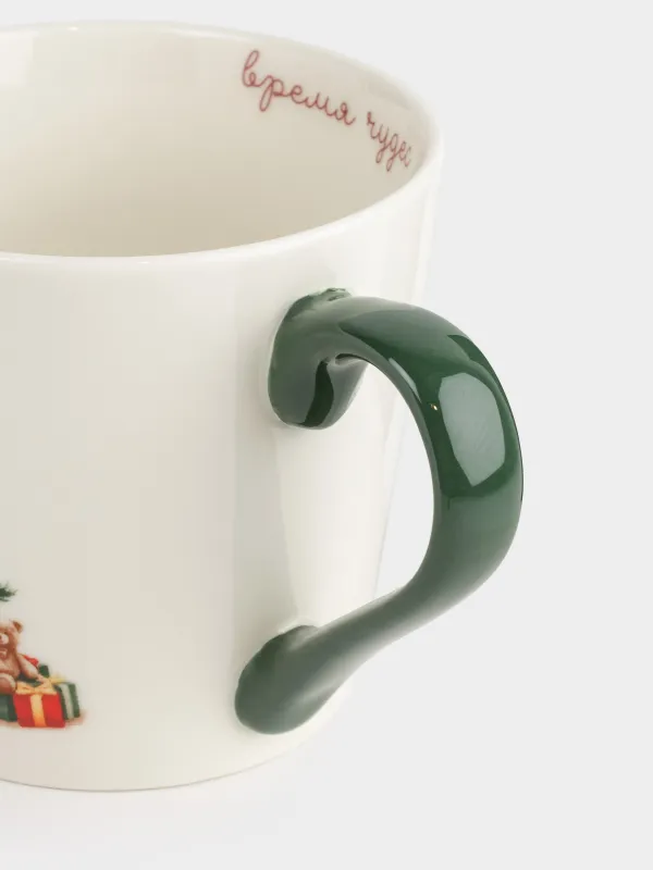 Кружка, 450 мл, фарфор N, бело-зеленая, Лошадка с елкой, Horse christmas, image-2