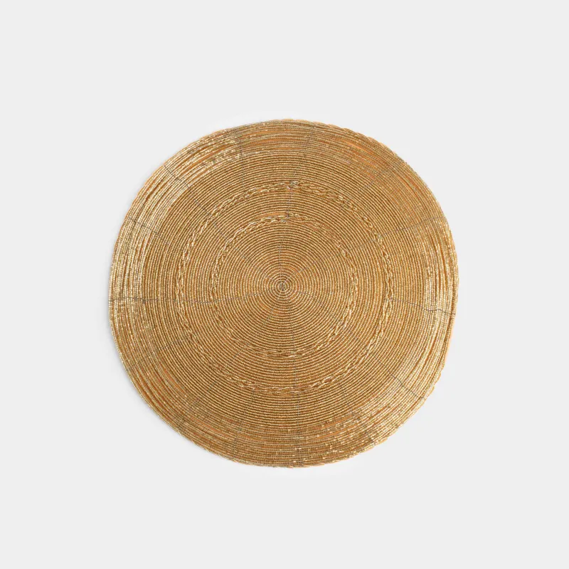 Салфетка под приборы, 36 см, бисер, круглая, золотистая, Circle beads