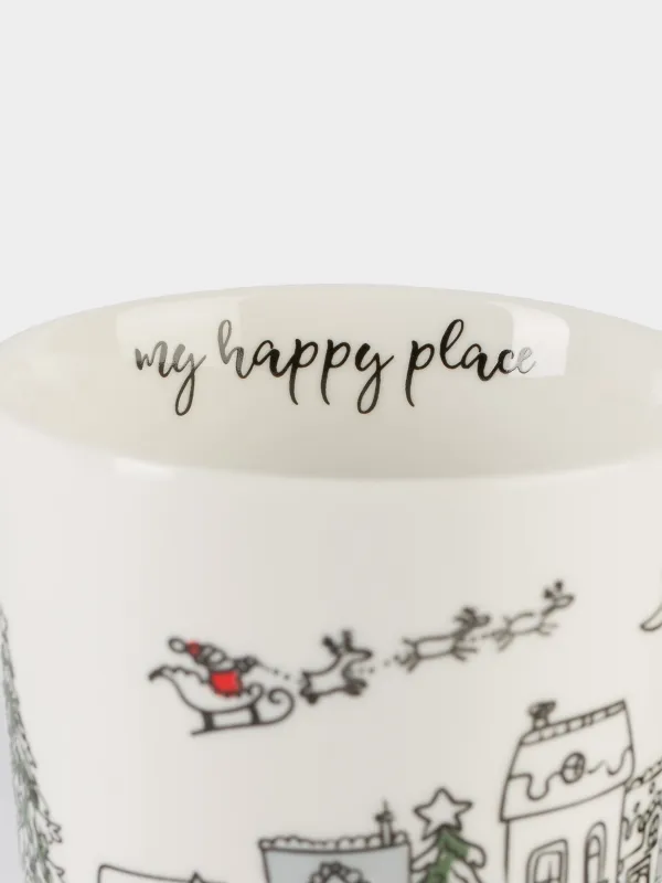 Кружка, 420 мл, фарфор N, бело-зеленая, Праздничный город, Christmas city, image-3