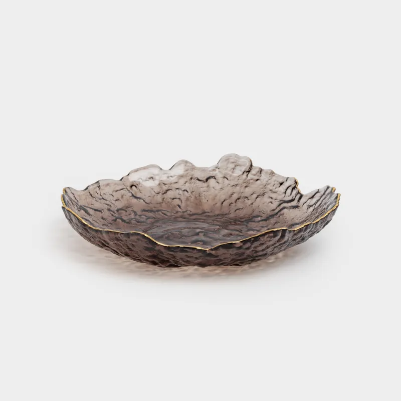 Блюдо, 25х3 см, стекло, коричневое, с золотистым кантом, Nautilus color