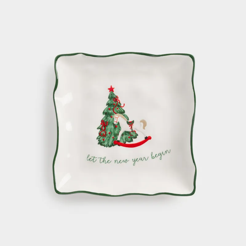 Блюдо, 22х22 см, керамика, квадратное, Лошадка с елкой, Сhristmas green