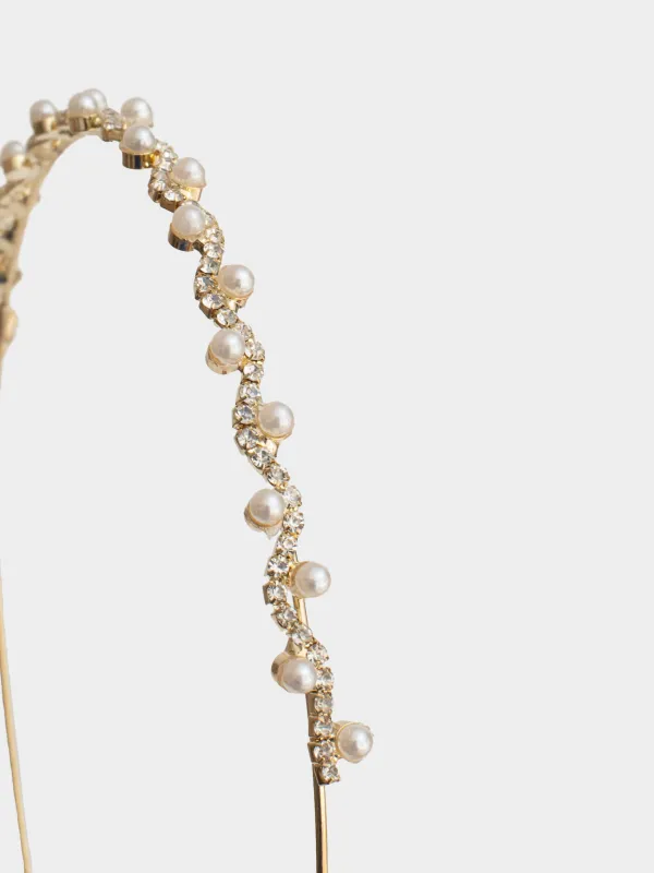 Ободок для волос, 12х14 см, стекло/металл, золотистый, Бусины с кристаллами, Hair crystal, image-2