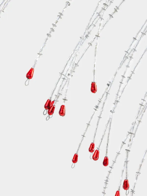 Ветка декоративная, 62 см, бисер/металл, серебристо-красная, Ива, Curved decor, image-1