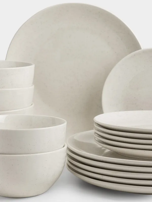 Сервиз обеденный, 6 перс, 18 пр, фарфор P, молочный, в крапинку, Latio, image-2