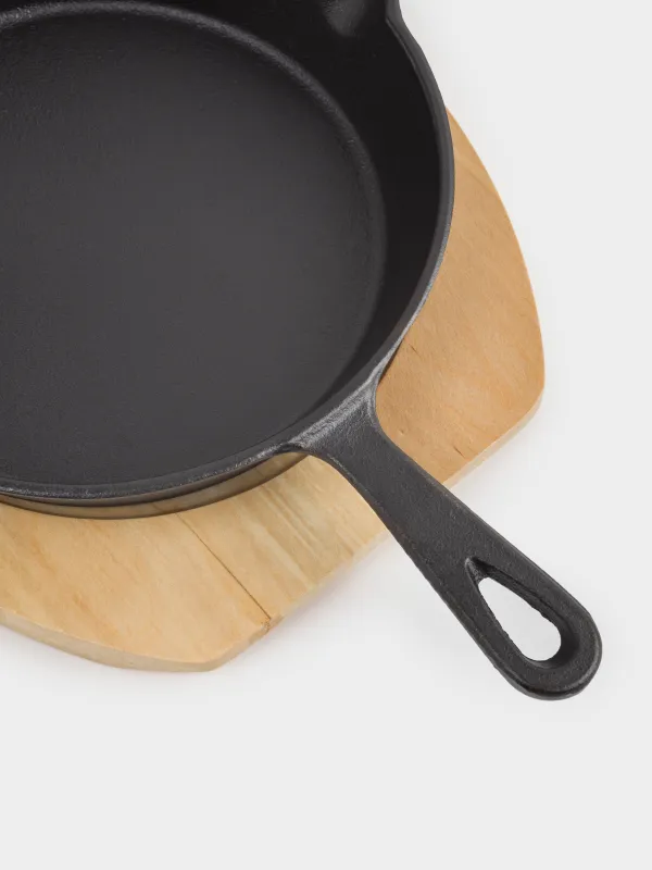 Сковорода, 20 см, на подставке, чугун/дерево, круглая, черная, Authentic, image-5