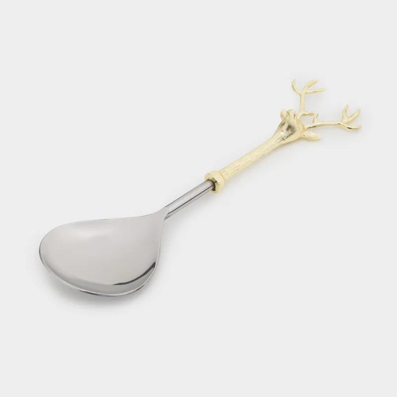 Ложка сервировочная, 30 см, сталь/латунь, золотистая, Голова оленя, Arctic deer, image-1
