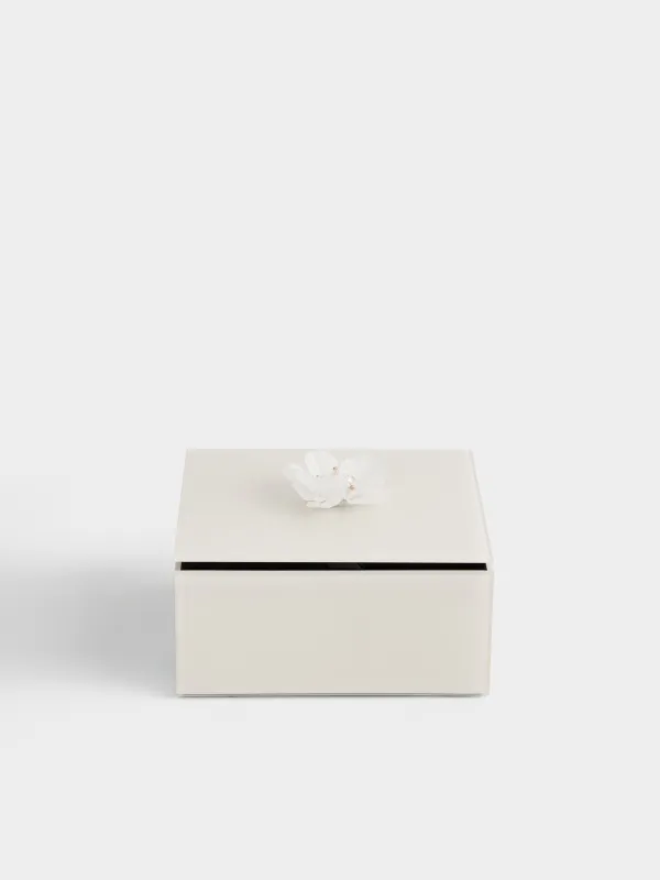 Шкатулка для украшений, 12х12 см, стекло, зеркальная, бежевая, Цветок, Glossy color, image-4