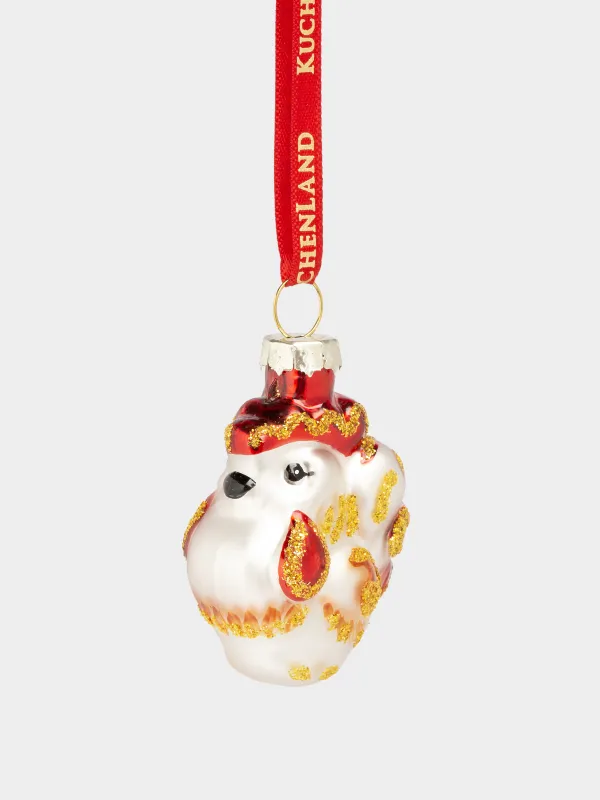 Игрушка елочная, 4 см, стекло, с блестками, серебристо-золотистая, Петушок, Figure christmas, image-2