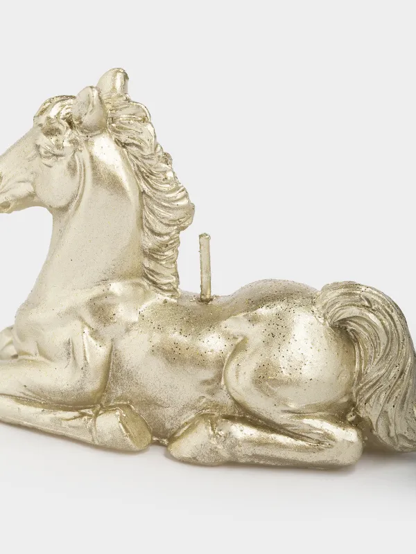 Свеча, 9x7 см, с блестками, шампань, Лошадь, Horse gold, image-4