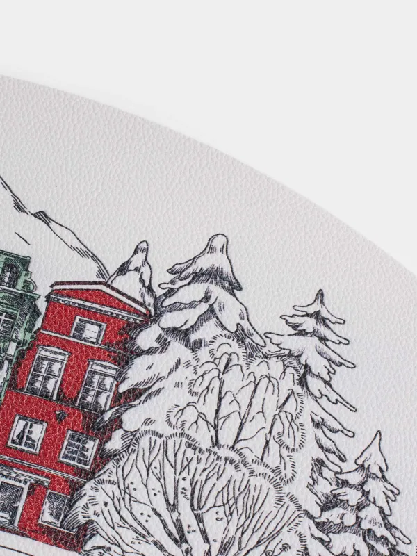 Салфетка под приборы, 30х45 см, ПВХ, овальная, белая, Дома в зимнем лесу, Rock print, image-4