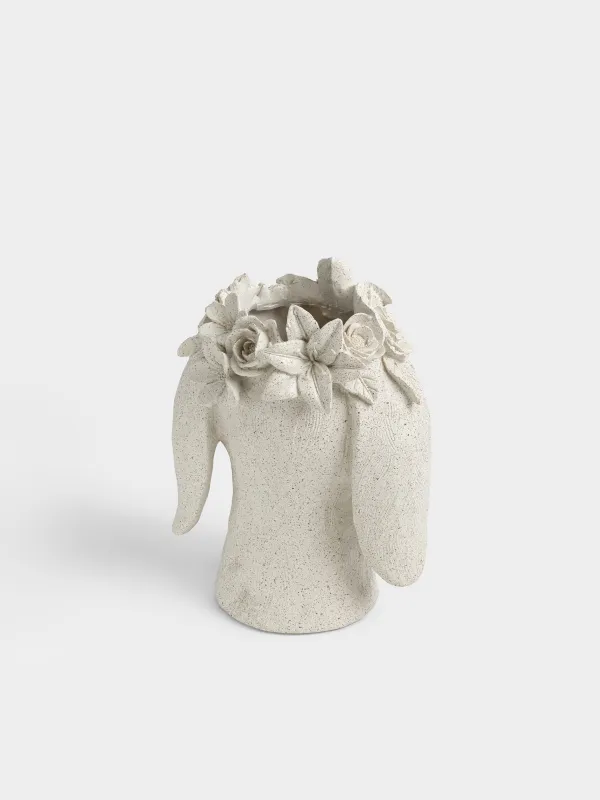 Ваза декоративная, 22 см, полирезин, бежевая, Кролик в цветах, Flora Easter, image-3