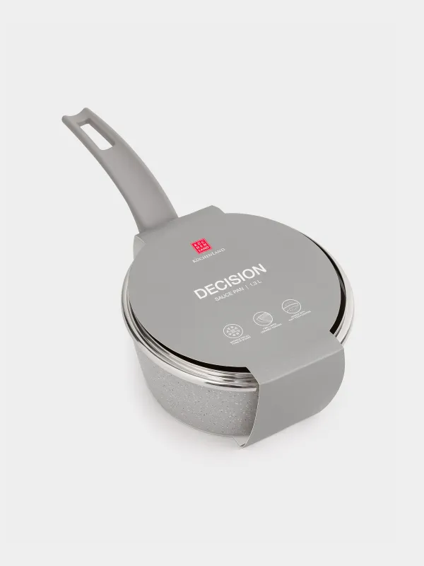 Ковш, 16 см, 1,3 л, с крышкой, с покрытием, алюминий, бежево-серый, Decision, image-6