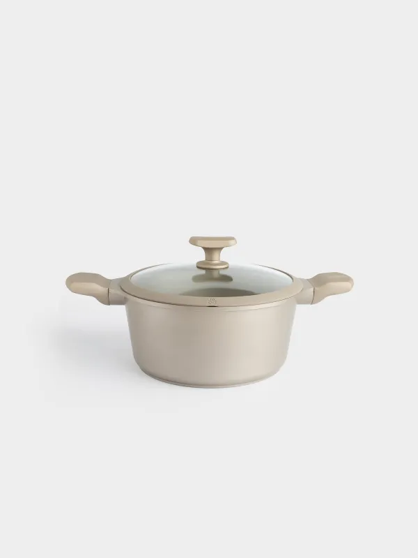 Кастрюля, 24 см, 4,2 л, с крышкой, с покрытием, алюминий, серо-бежевая, Dainty, image-0