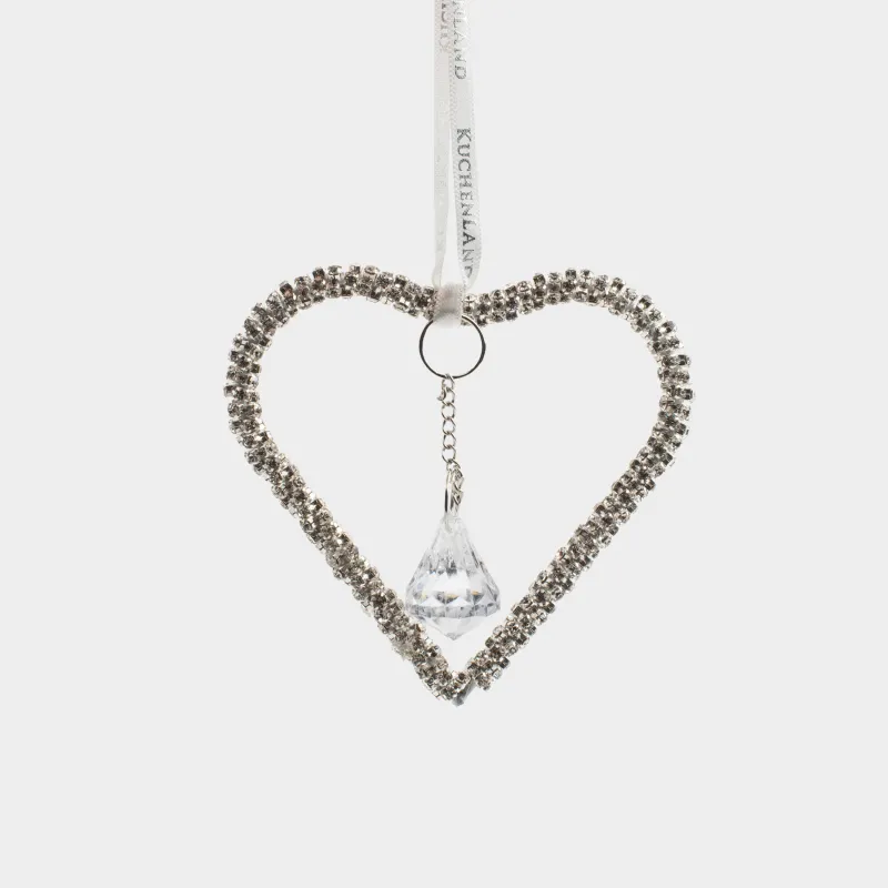 Игрушка елочная, 8 см, акрил/металл, серебристая, Сердце с кристаллом, Ice crystal