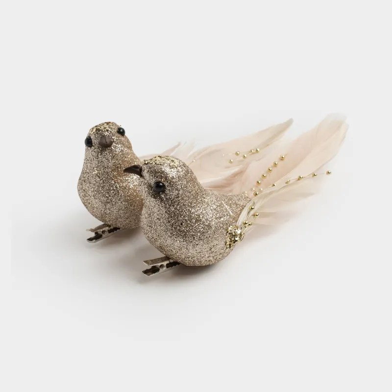 Украшение декоративное, 17 см, 2 шт, на клипсе, пенопласт/перо, шампань, Птица, Birds NY