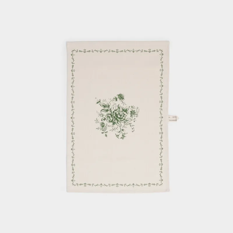 Полотенце кухонное, 40х60 см, хлопок, бежевое, Зеленые цветы, Green lace