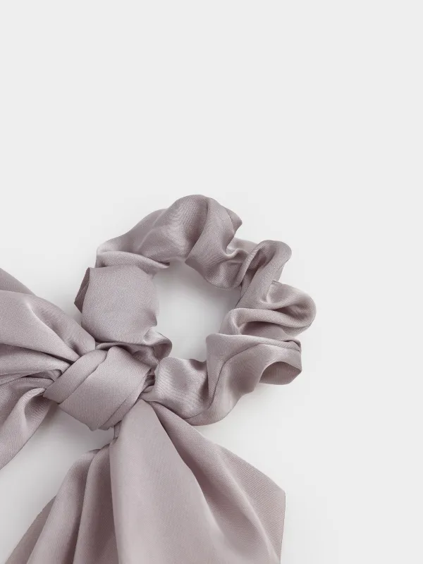 Резинка для волос, 25 см, с лентой, сатин, серая, Silk, image-1