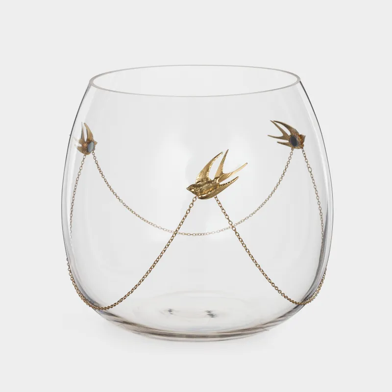 Ваза для цветов, 20 см, с цепочкой, стекло/металл, Птицы, Birds, image-0