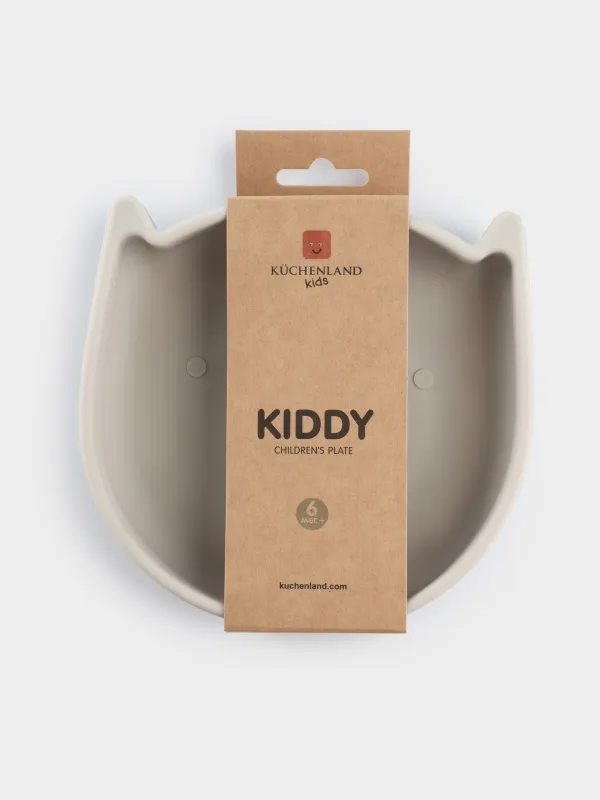 Тарелка детская, 17х16 см, на присоске, силикон, серая, Кот, Kiddy, image-5