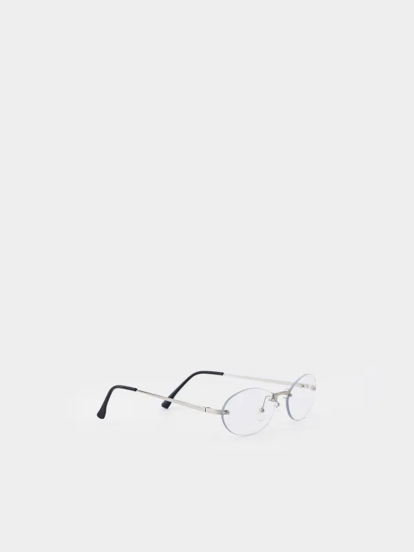 Очки солнцезащитные, сталь/пластик, безободковые, овальные, серебристые, Round, image-1