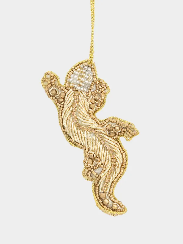 Игрушка елочная, 10 см, бисер/полифилл, золотистая, Ящерица, Beads figure, image-0