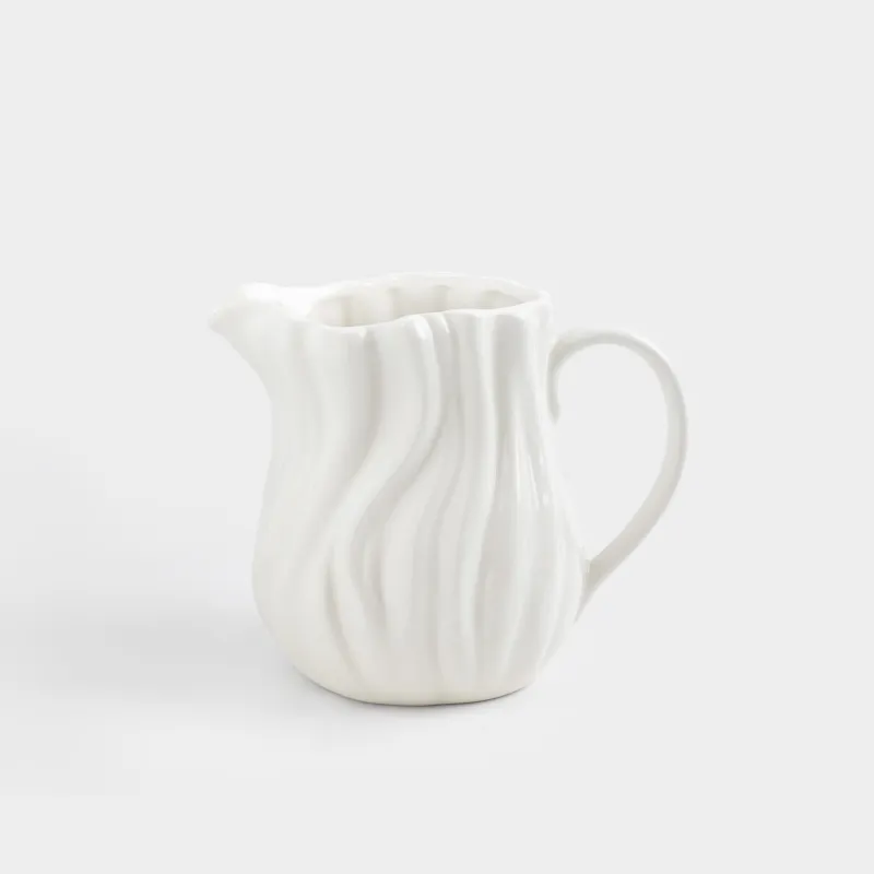Кувшин, 1,6 л, керамика D, белый, молочная, Волнистый край, Crumple