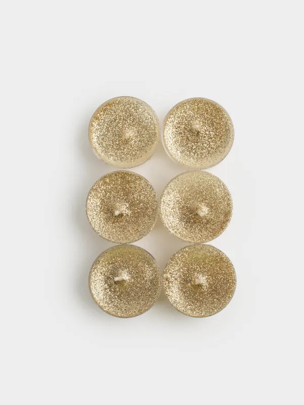 Свеча чайная, 4 см, 6 шт, с блестками, шампань, Metallic glow, image-1