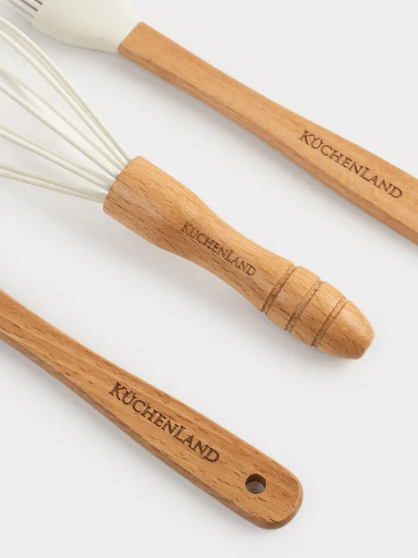 Набор для выпечки, 3 пр, лопатка/венчик/кисть, силикон/дерево, молочный, Bakery, image-3