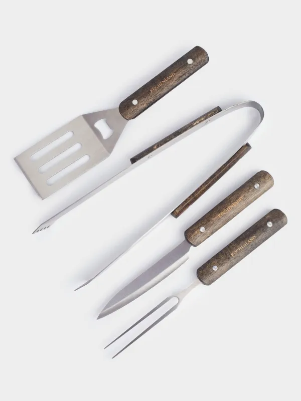 Набор для барбекю, 4 пр, в кожаном кейсе, сталь/дерево/экокожа, BBQ, image-1