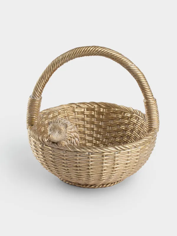 Ваза декоративная, 21х19 см, Ежик на корзине, Hedgehog gold, image-1