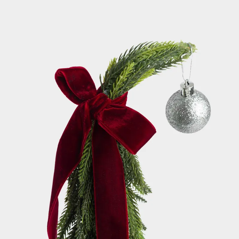 Ель искусственная, 41 см, полиэтилен, Ель с красным бантом и шаром, Conifer curved, image-3