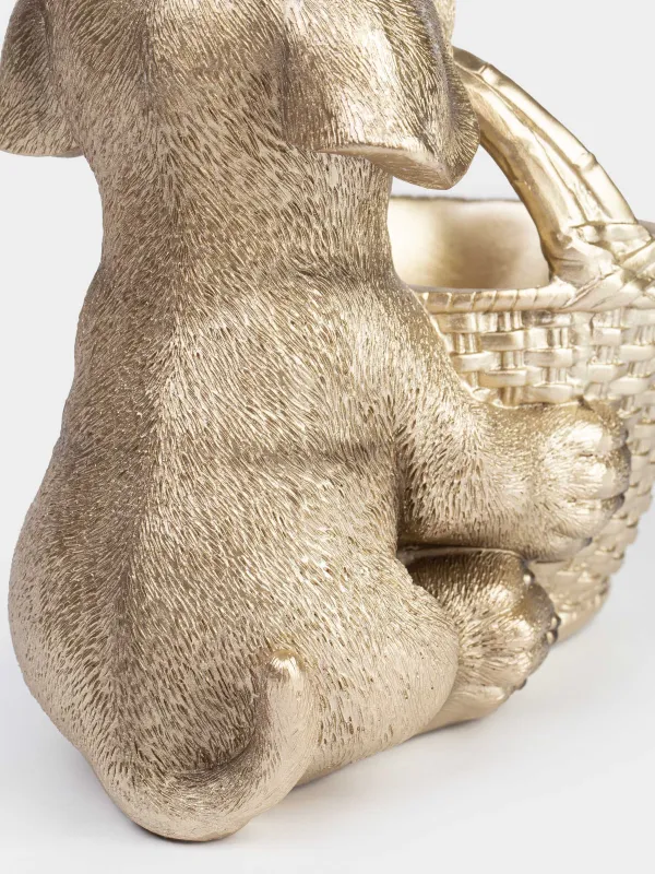 Конфетница, 18х12 см, с ручкой, полирезин, золотистая, Лабрадор с корзиной, Dog, image-4