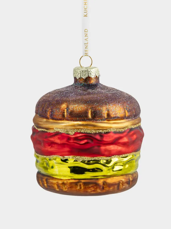 Игрушка елочная, 7x10 см, стекло, с блестками, коричнево-красная, Бургер, Figure christmas, image-0
