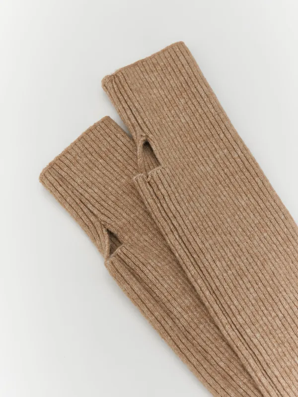 Митенки женские, удлиненные, единый размер, полиэстер/акрил, песочные, Knitting, image-1