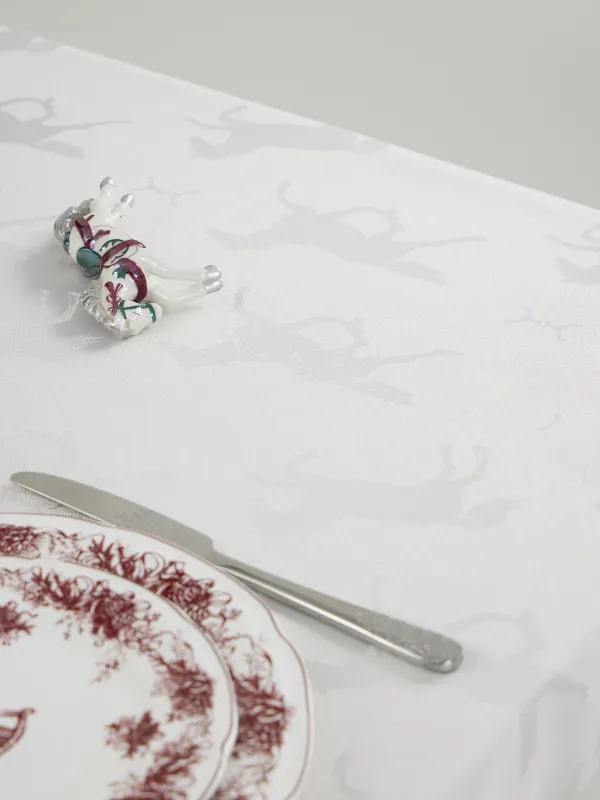 Скатерть, 160х160 см, жаккард, полиэстер, серо-бежевая, Лошади, Graceful horses, image-2