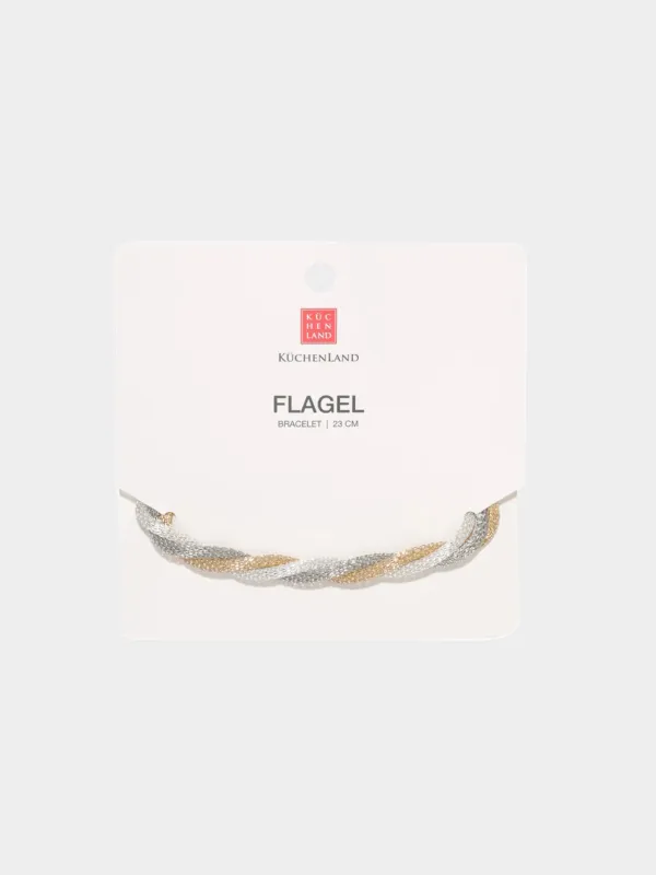 Браслет, 24 см, тройной, металл, золотисто-серебристый, Жгут, Flagel, image-2