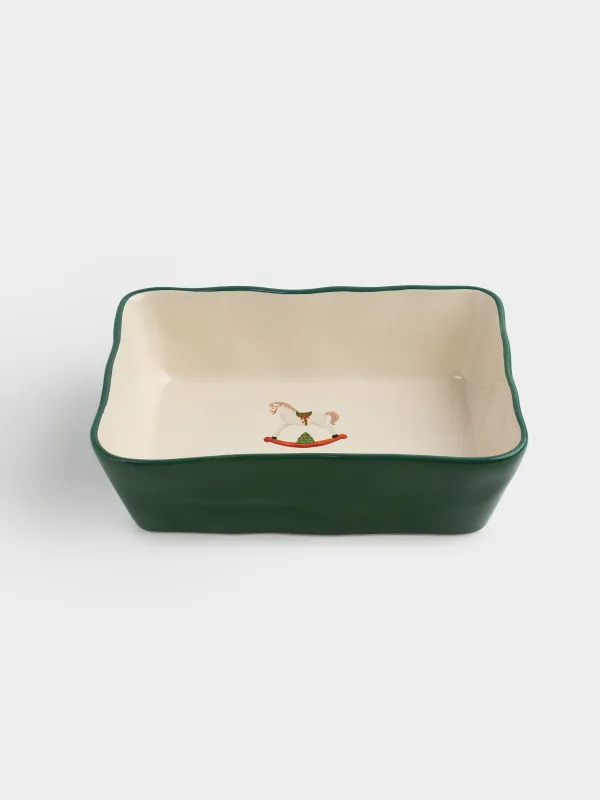 Форма для запекания, 26х19 см, керамика, прямоугольная, зеленая, Лошадка, Christmas green, image-3
