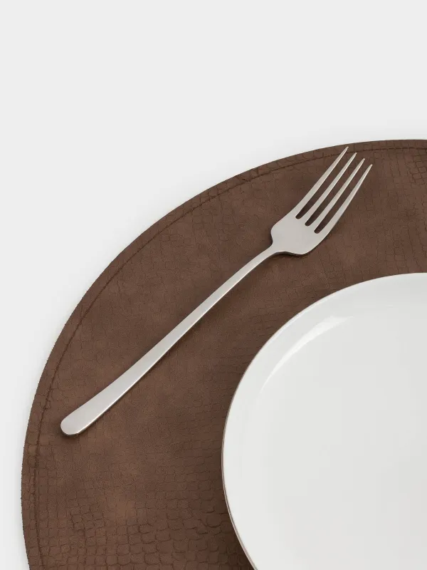 Салфетка под приборы, 38 см, двусторонняя, ПВХ, круглая, коричневая/хаки, Змеиная чешуя, Rock, image-4